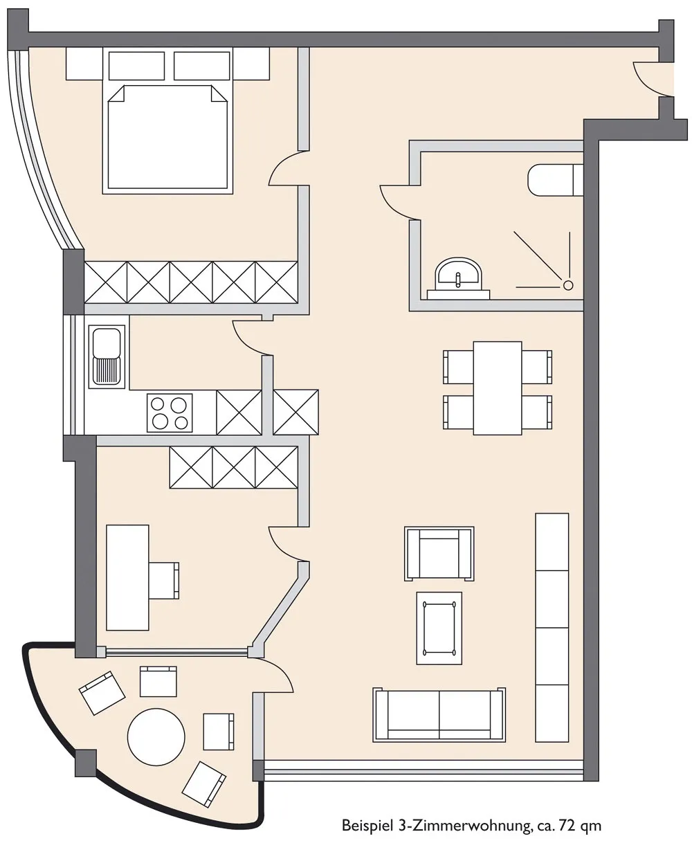 Beispiel 3-Zimmerwohnung, ca. 72qm